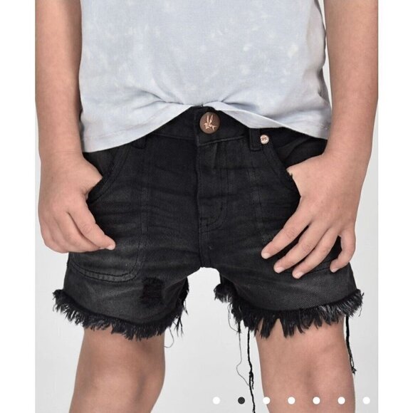 New One Teaspoon Mr Relaxed Straight Leg Denim Shorts Kids 9-10 Black Panther - Picture 1 of 7